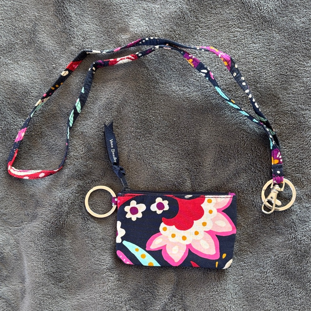 Vera Bradley Floral Zip ID in Pink and Blue with Lanyard